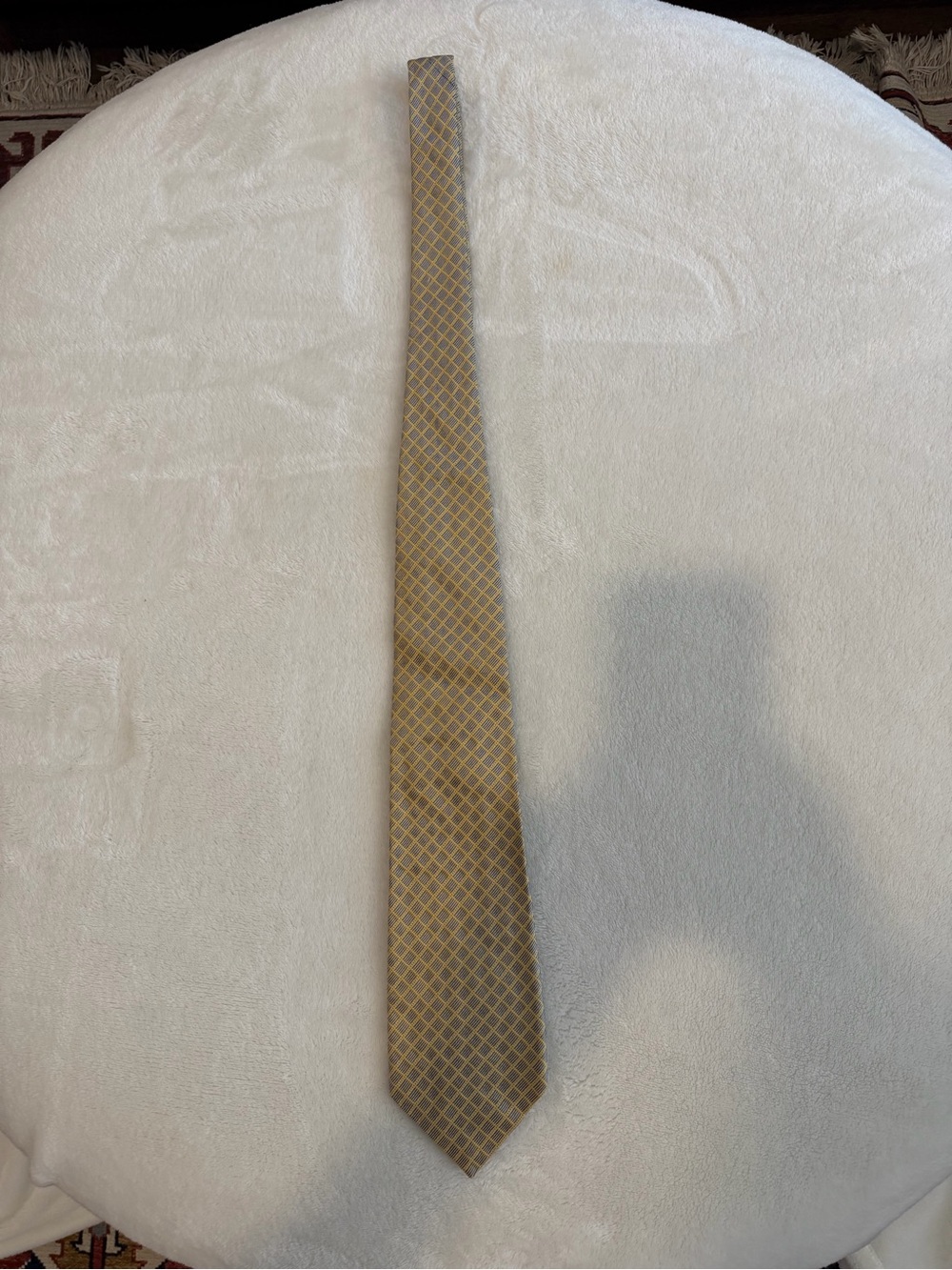 PINK London 100% Silk Yellow Blue Geometric Tie Made in France